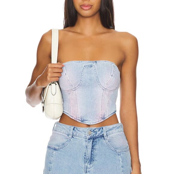 NWT AFRM Reid Bustier Size Small Blue Pink Denim Wash - Picture 1 of 5